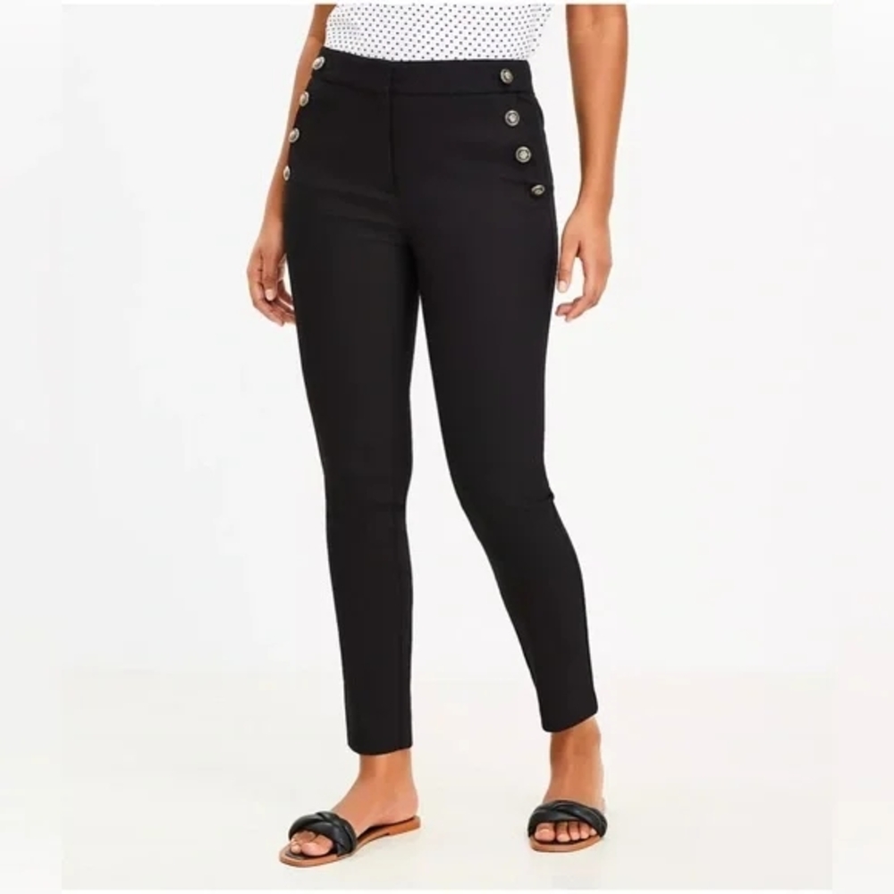LOFT Black Ankle Pants with Button Accents